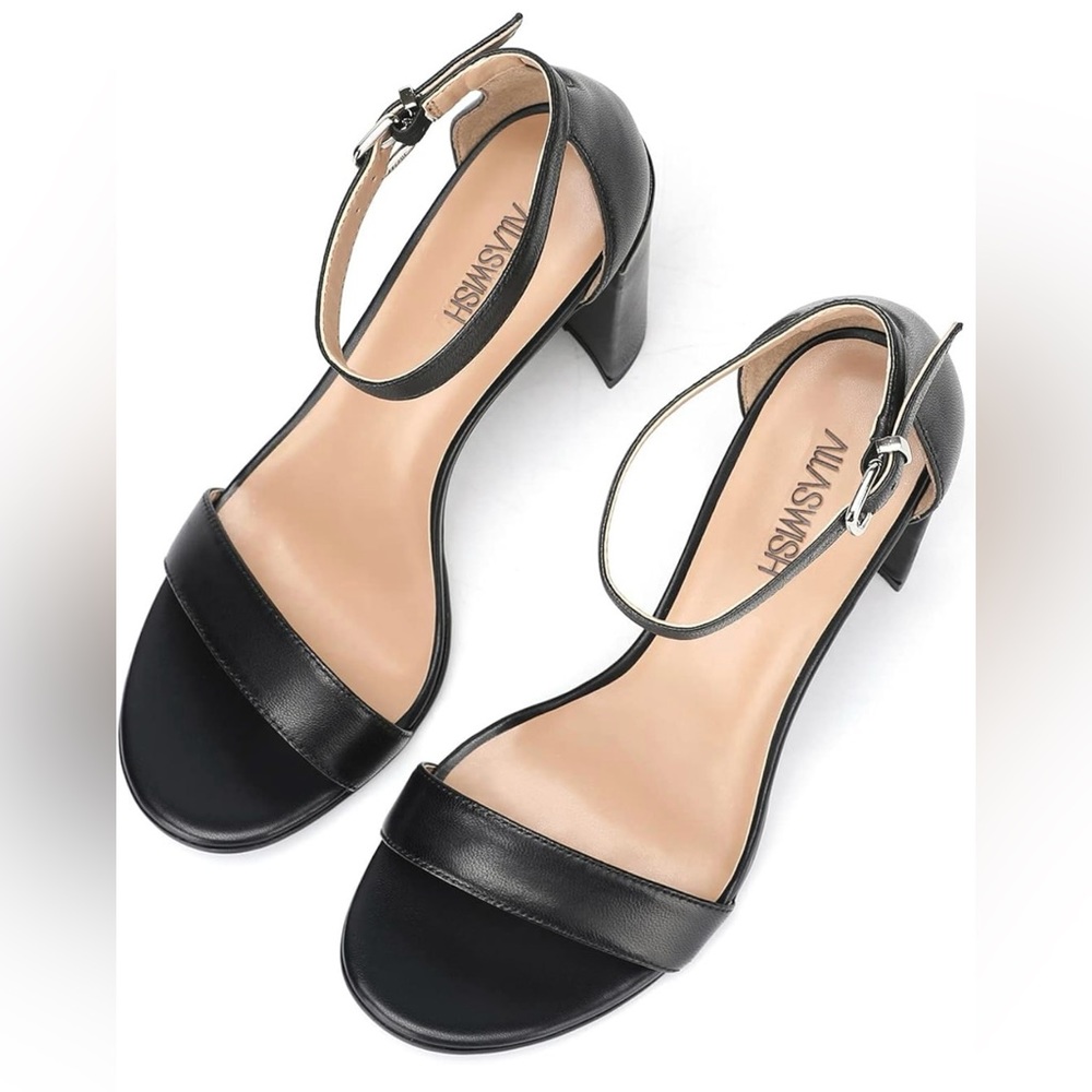 Black leather chunky heels sandals - Picture 3 of 6